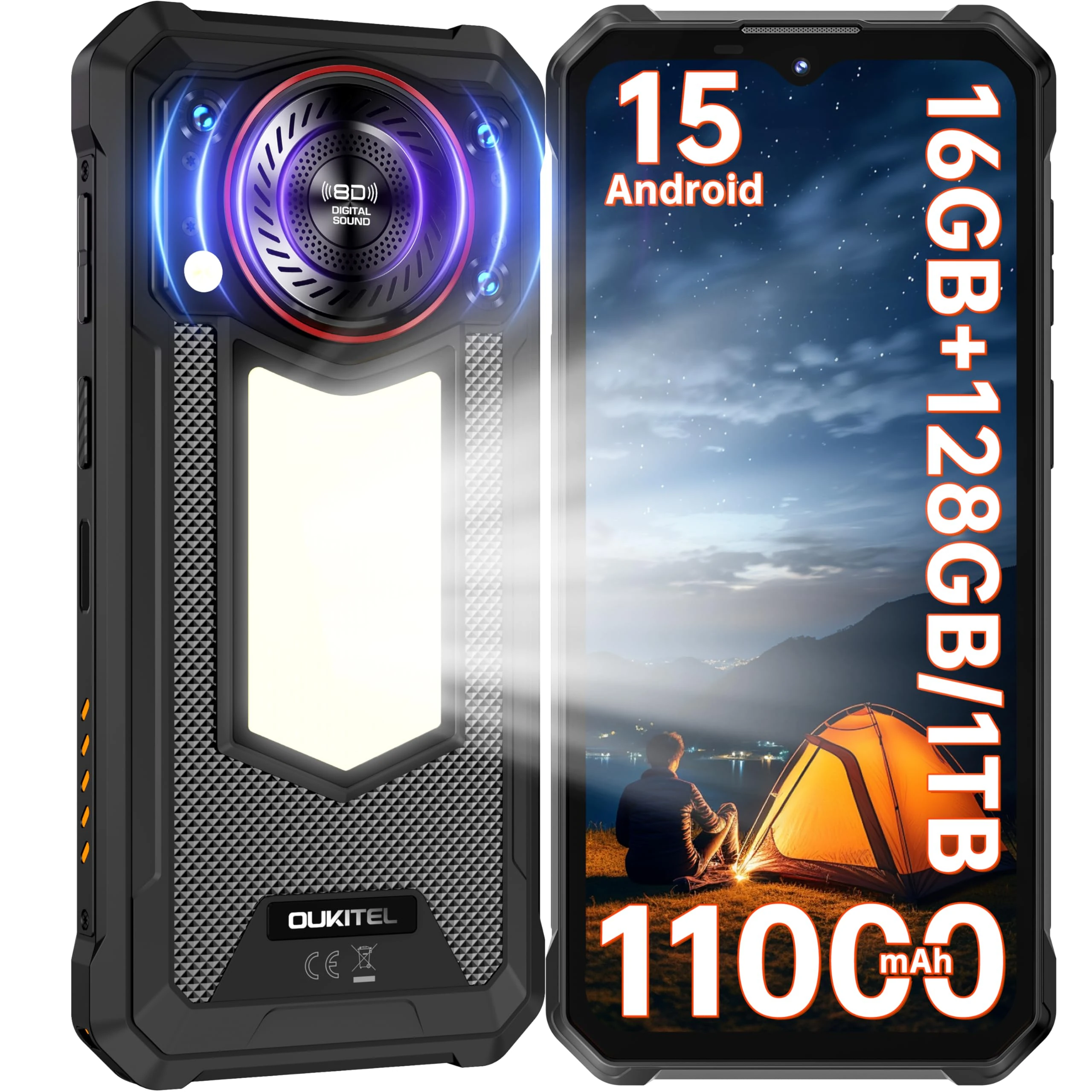 OUKITEL WP53S Rugged Smartphone – Android 15, 11000mAh Rugged Phone,16GB RAM+128GB ROM/1TB Mobile Phones, 6.52" HD+ Display, Waterproof Phone, Camping Light, 13MP+5MP Camera, NFC/OTG/GPS,2025