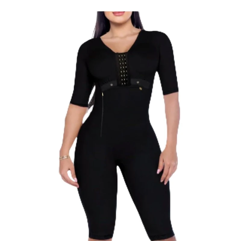 CATHLEYA SCULPT – Full Body Shaper for Women with Sleeves and Bra – Faja Colombiana Post Surgery Stage 1 BBL Tummy Control, Black, S