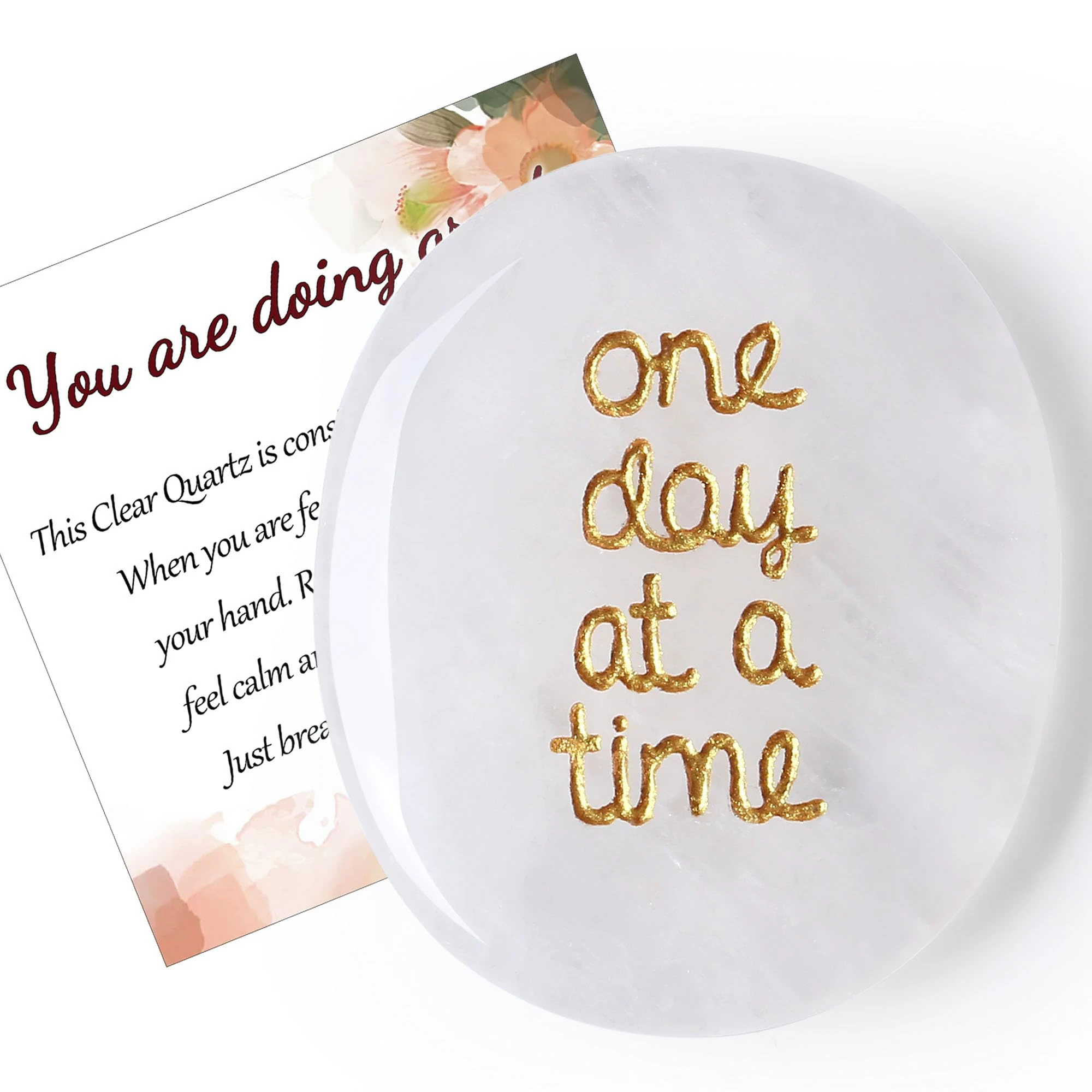 QINJIEJIE Worry Stone Clear Quartz Thumb Stones Healing Crystals Anxiety Relief for Adults Small Crystals Meaningful Spiritual Gifts for Women Kids Colleagues Christmas Stocking Fillers Stuffers