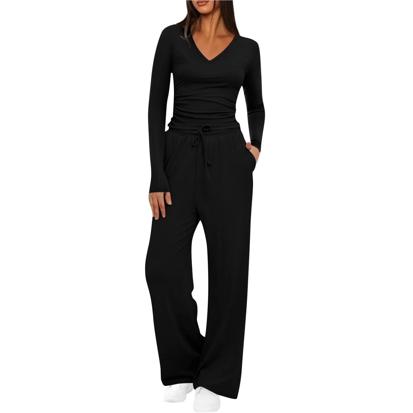 Mobeur Women's Tracksuit Two Piece Outfit Solid Color Long Sleeve Crop Top and Low Rise Flare Pants Set Lounge Sets 2 Piece Y2k Outfits Yoga Trousers Ladies Loungewear Tracksuit Sets UK