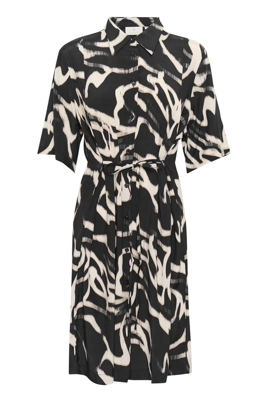 KAFFE Women's Shirt Dress Half Sleeves Buttons Belted Knee Length Regular Fit