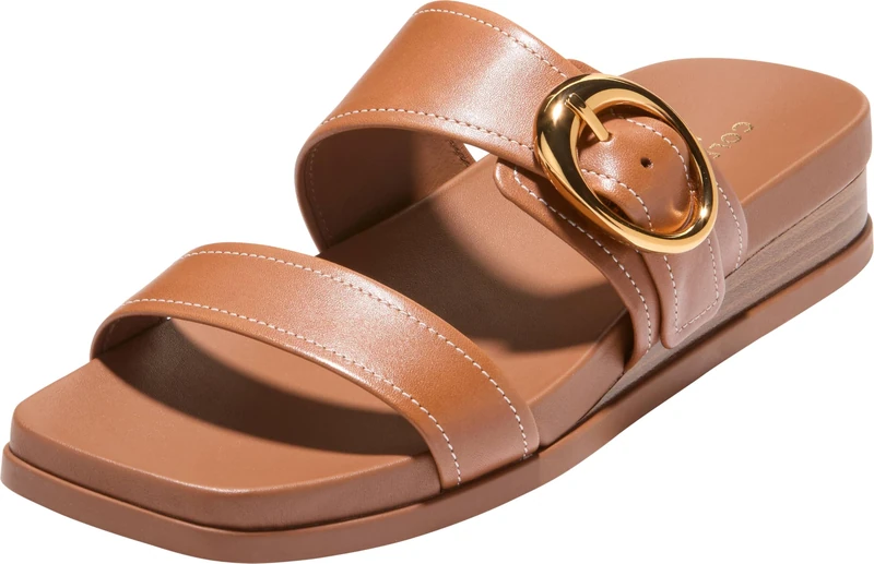 Cole Haan Women's Oaklynn Double Band Footbed Sandal, British Tan Leather/Ivory, 6-B UK