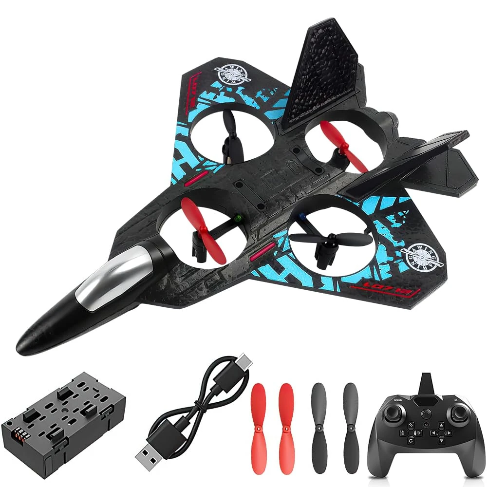 YANGUN RC Plane, 2.4 GHz Remote Controlled Aeroplane with Batteries, 360° Surround Model Aircraft Remote Controlled with LED, 6 Axis Gyro Stabiliser RC Aeroplane Beginners for Children Adults (Blue)