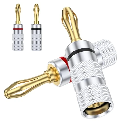 MOSWAG 2 Pairs 24K Gold Plated Speaker Banana Plugs for Speaker Cable, Home Cinema, Audio/Video Receiver, Home Cinema, Audio/Video Receiver