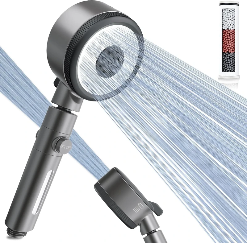 Magichome Hard Water Filter Shower Head with 6 Spray Modes, 360° Swivel Head & On/Off Pause Button, Removes Chlorine & Impurities for Skin & Hair Care