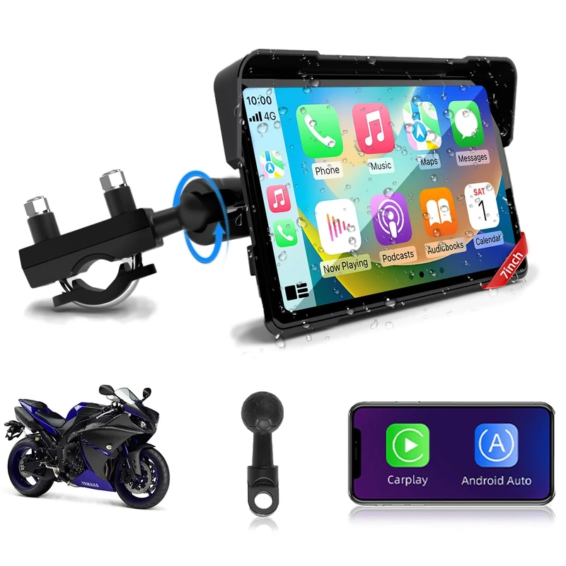 Jansite 7 inch Motorcycle CarPlay Android Auto Motorbike Carplay Screen Motorcycle Sat Nav Waterproof IP67 with Dual Bluetooth, Siri/Google Voice Control