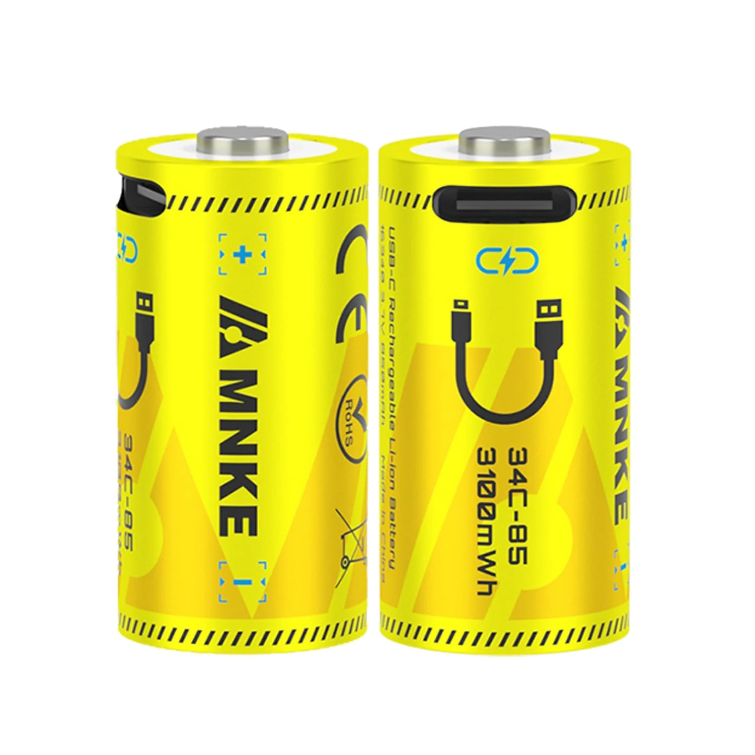 2PCS Rechargeable Lithium Batteries With USB-C Cable Fast Charging Battery 3.7V 3100mWh High-Capacity 1000+ Cycles Ultra-Long Lasting Time Durable Cycle Smart Charging LED Indicator（2PCS 3.7V 3100mWh）