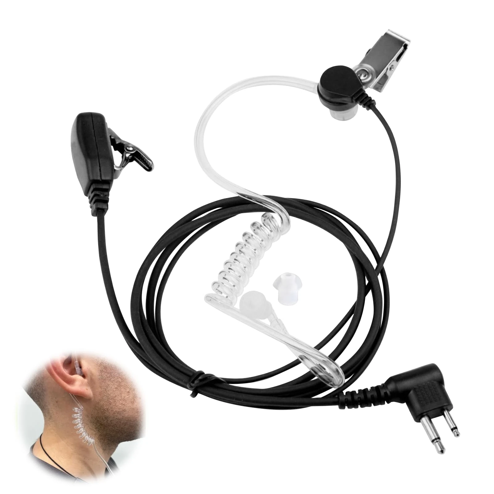 Ear Piece for Radio, Radio Earpiece for Walkie Talkie 2 Pin, Walkie Talkie Earpiece with Mic, Covert Air Tube Ear piece Headset with Big PTT Mic for Security Guard Accessories for CP040 DP1400 Two Way