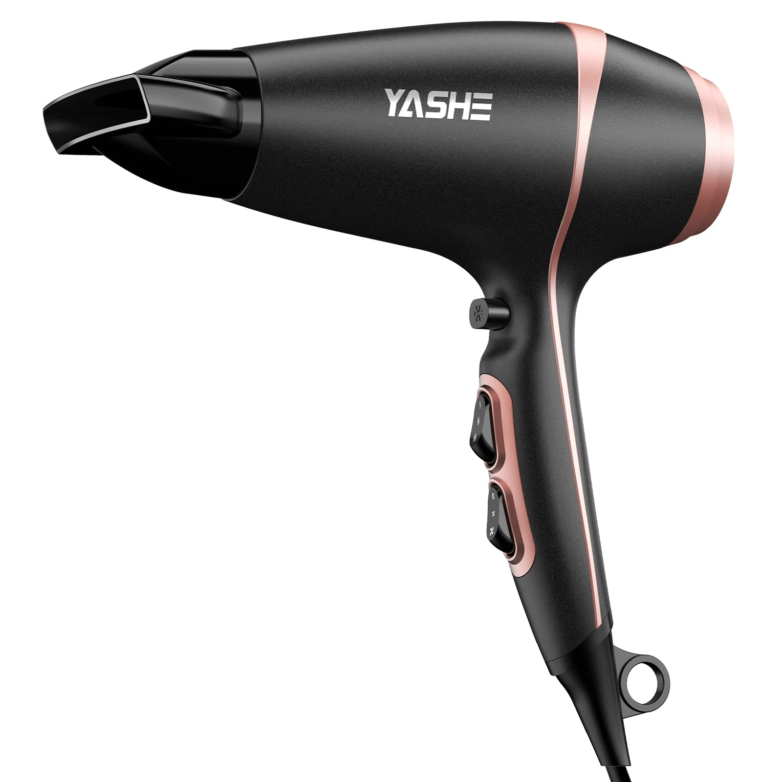 YASHE Professional Hair Dryer, 2 Speeds & 3 Heat Settings, Cool Shot, 2000W Blow Dryer with Precision Concentrator Nozzle, 1.8m Cord & Hanging Hook, Matte Black & Rose Gold