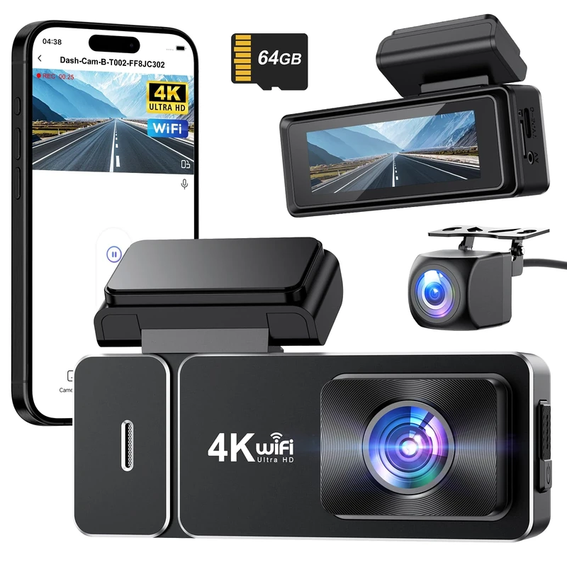 Dash Cam Front and Rear 4K+1080P,CHORTAU WiFi Dual Dash Cam with Free 64GB Card,2.99” IPS Dash Camera for Cars,Super Night Vision car camera,24H Parking Mode,G-Sensor,Loop Recording Dashcam