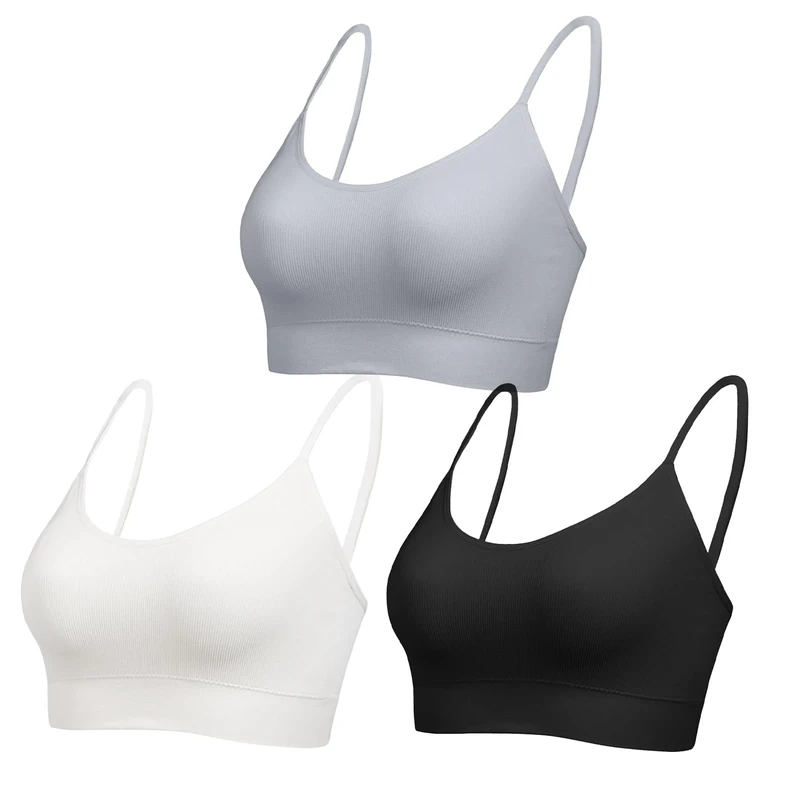 Comfyin Ribbed Seamless Sports Bra - Adjustable Straps, No Pad
