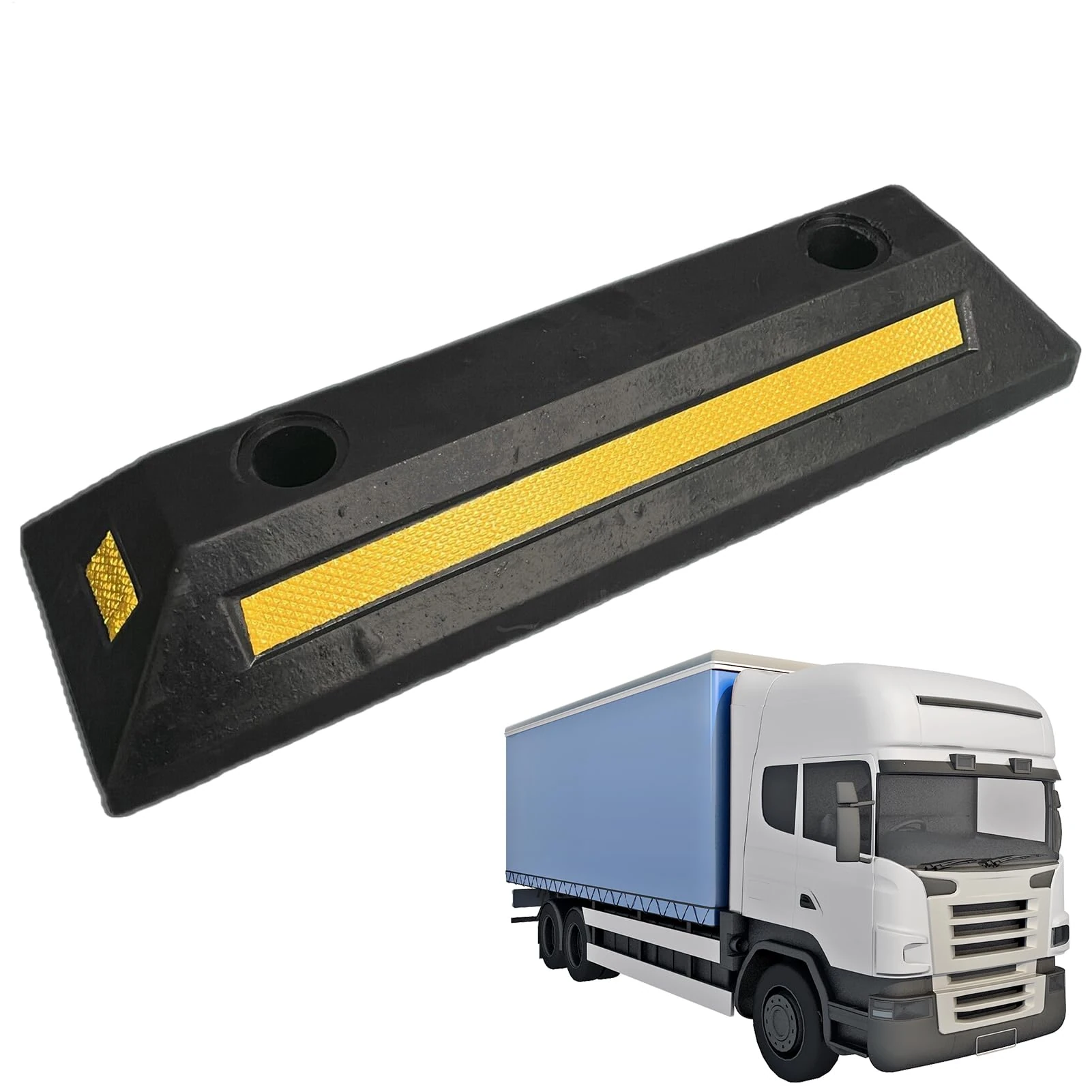 Garage Parking Stops, Rubber Curb, Parking Guide Block, Wheel Stopper With Yellow Reflective Strips, Heavy Duty Parking Curbs, Parking Target Block For Truck, RV, Trailer