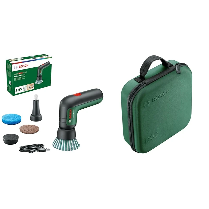 Bosch Electric Cleaning Brush UniversalBrush (3.6 Ah Integrated Battery, 1 Micro USB Charger and 4 Cleaning attachments Included, in Carton Packaging) + Bosch Storage Case