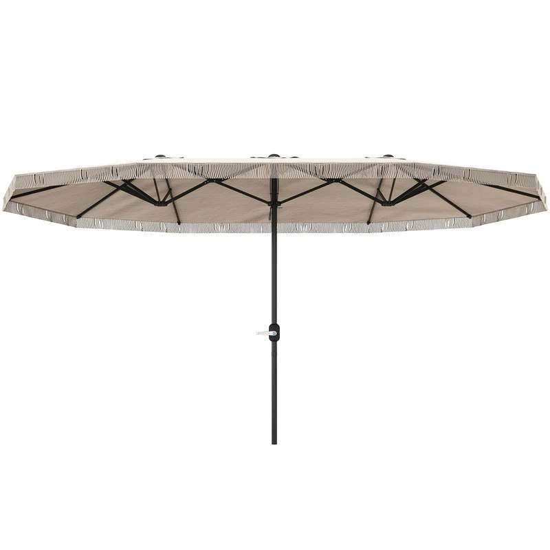 Outsunny Outdoor Garden Parasol, Rectangular Double Parasol 4.5 x 2.65 x 2.6 m with Crank Opening and Fringe, 180 g/m² Canvas, for Pool, Patio, Balcony, Cream