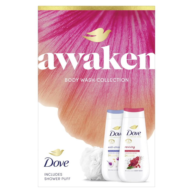 Dove Awaken Duo Gift Set 2 body washes and a shower puff perfect for any occasion 2 piece