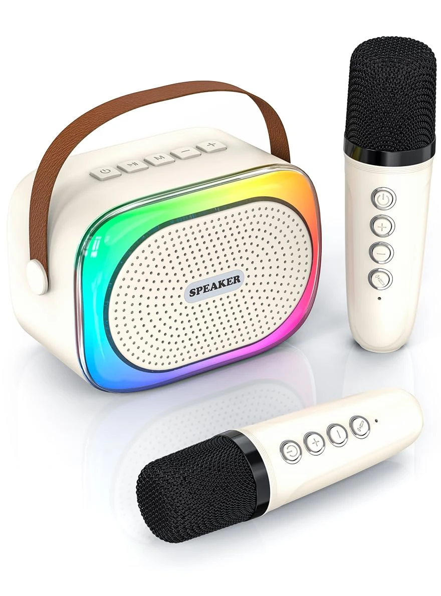 YOUBST Karaoke Machine 2 Microphones, Kids Toys Birthday for 3-12 Year Old Girls with Voice Changing & LED Party Lights Mini Bluetooth Karaoke Speaker for Girls Toy Presents (Beige)
