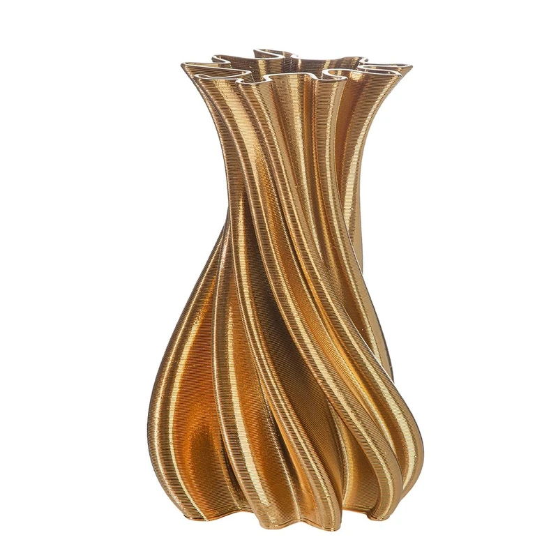 GILDE Fold Vase - Ceramic - Gold - Height 25 cm x Diameter 14 cm - 3D Printed - Waterproof Flower Vase
