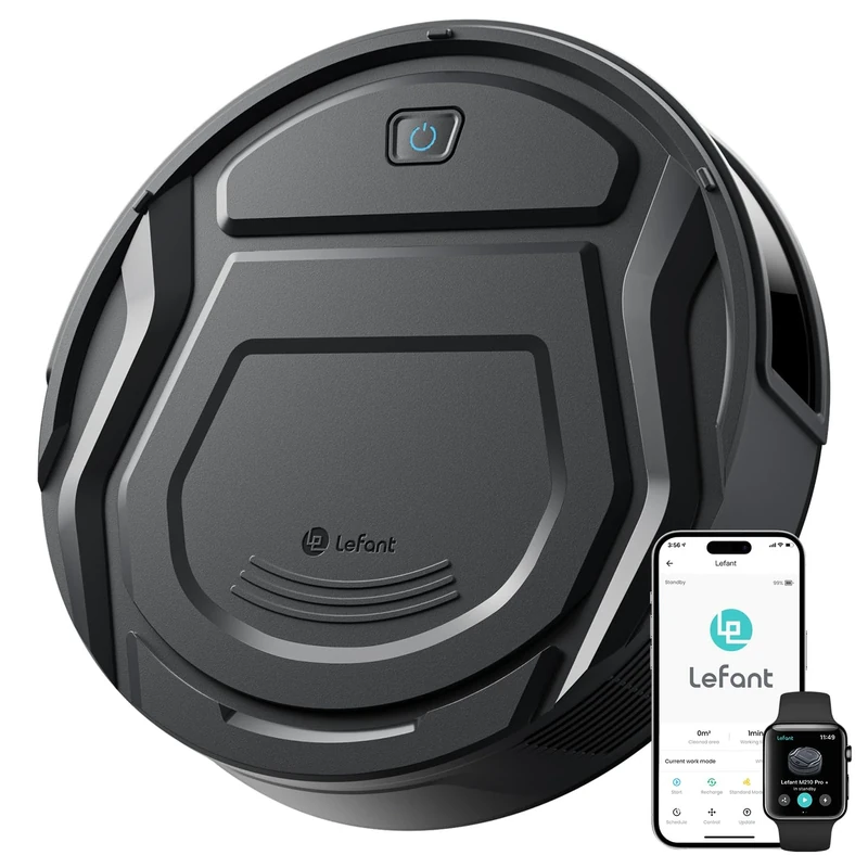 Lefant M210P Robot Vacuum Cleaner Black - PreciSense Obstacle Avoidance, 2200Pa, Small Robot 7.8cm Thin 28cm DIA, 140 Mins Runtime, Self-Charging, for Pet Hair/Hard Floors