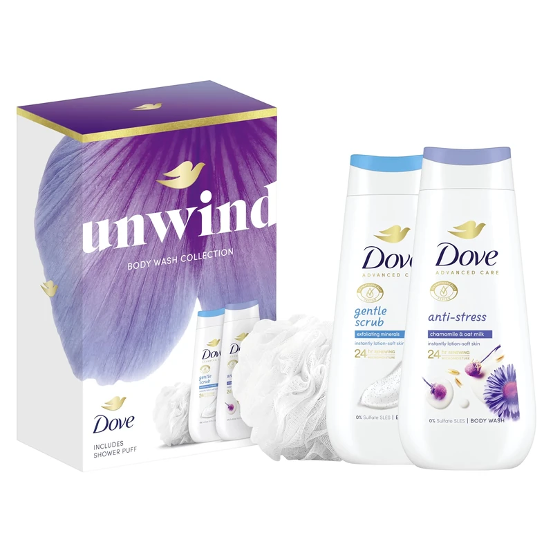 Dove Gift Set Unwind Duo with two body washes and a Shower Puff perfect gift for her 2 piece