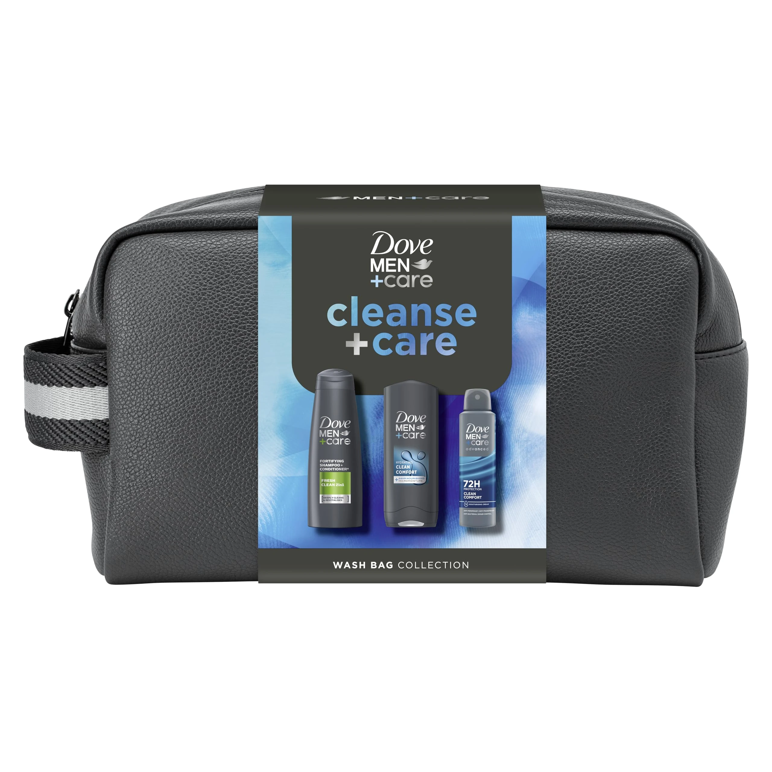 Dove Men+Care Cleanse+Care Washbag Collection Gift Set with a body wash, 2-in-1 shampoo & conditioner and anti-perspirant perfect gifts for men 3 piece