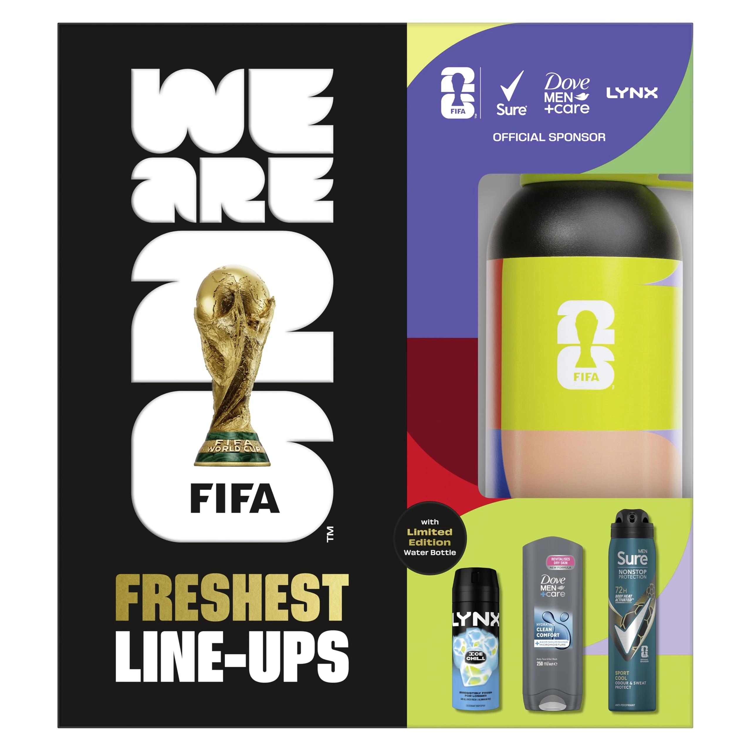 Dove, Lynx, Sure Gift Set Hydrate Water Bottle with an advanced anti-perspirant, body wash, body spray & limited edition water bottle Freshest Line-Ups for him 3 piece