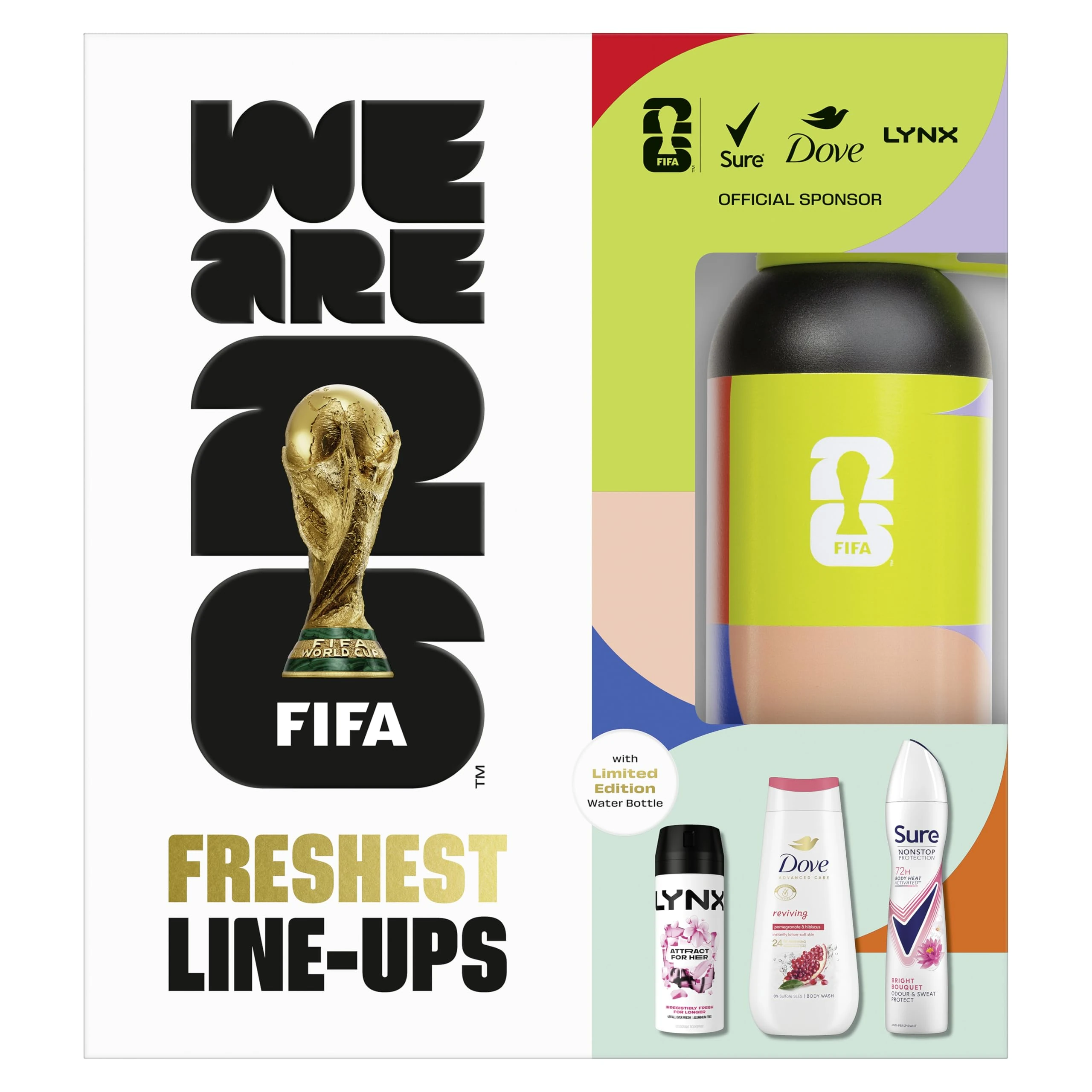 Dove, Lynx, Sure Gift Set Hydrate Water Bottle with an advanced anti-perspirant, body wash, body spray & a limited edition water bottle Freshest Line-Ups for her 3 piece