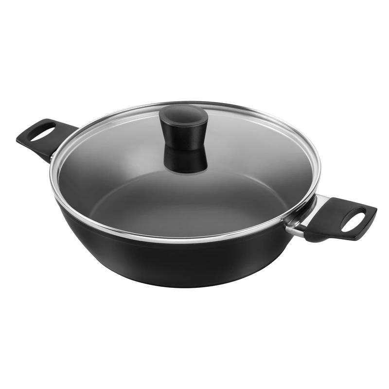 HENCKELS by ZWILLING Breeze 28 cm Serving Pan with 2 Handles and Lid, Black