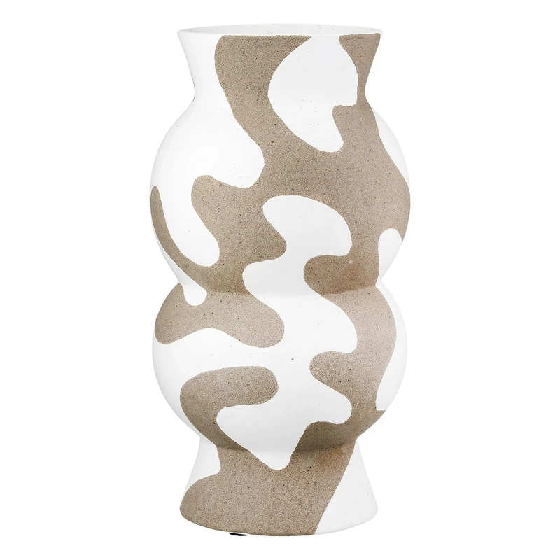 GILDE Areno Vase Ceramic Round Height 35 cm x Diameter 18 cm Beige/White Waterproof Flower Vase