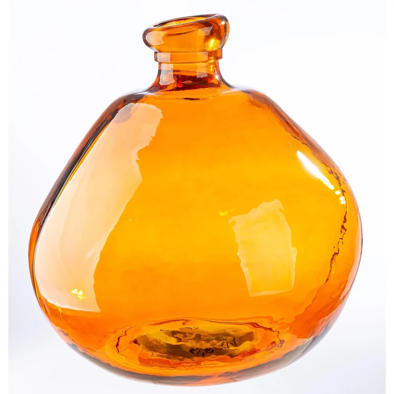 GILDE Organical Vase - Glass - Orange - Height 32 cm x Diameter 31 cm - Bulbous Decorative Vase - European Manufacture - Recycled Material