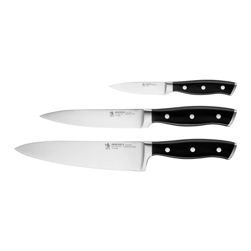 HENCKELS by ZWILLING Accent, 3-piece Riveted Knife Set, Including paring, Meat and Chef's Knife, Black