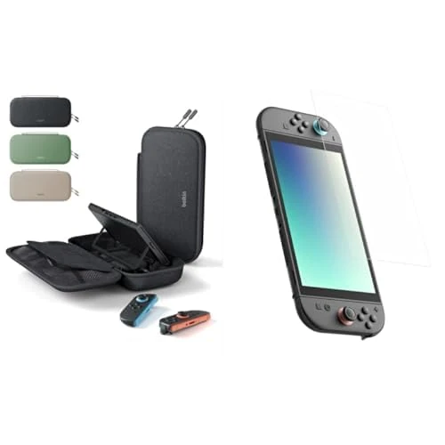 Belkin Gaming Nintendo Switch 2 Charger Case with Removable 10,000mAh Power Bank, LCD Display, 30W Fast Charging + TemperedGlass Anti-Reflective Screen Protector