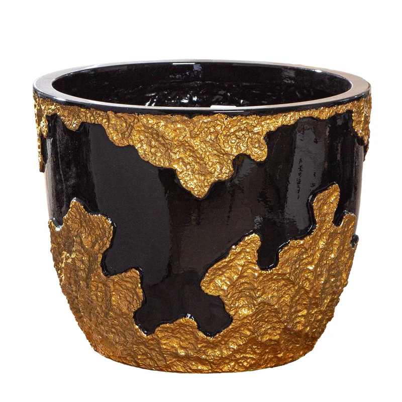 GILDE Decorative vase, Fibreglass Poly, Gold, Black, Höhe 26cm