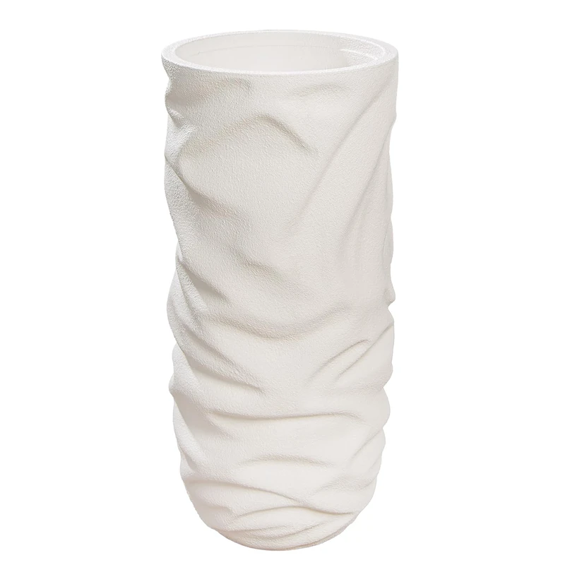 GILDE XXL Crush Planter - Magnesia - Round - Cream Matt Textured - Height 70 cm x Diameter 33 cm - Suitable for Indoor Use