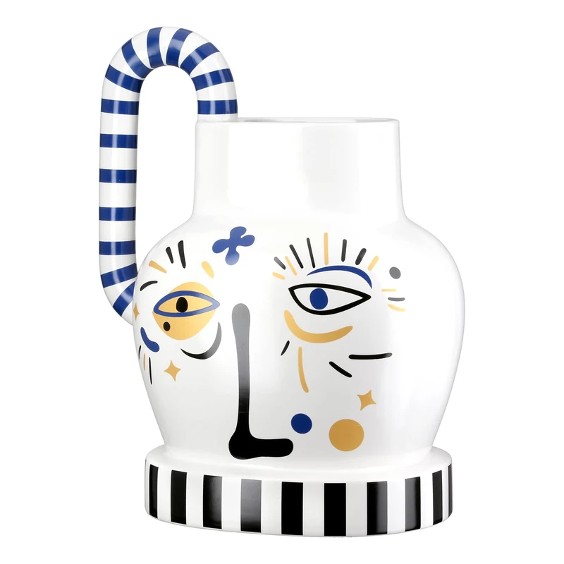 GILDE Fira Ceramic Handle Vase - White - Height 23 cm x Width 23 cm - with Face Motif - Waterproof Decorative Vase