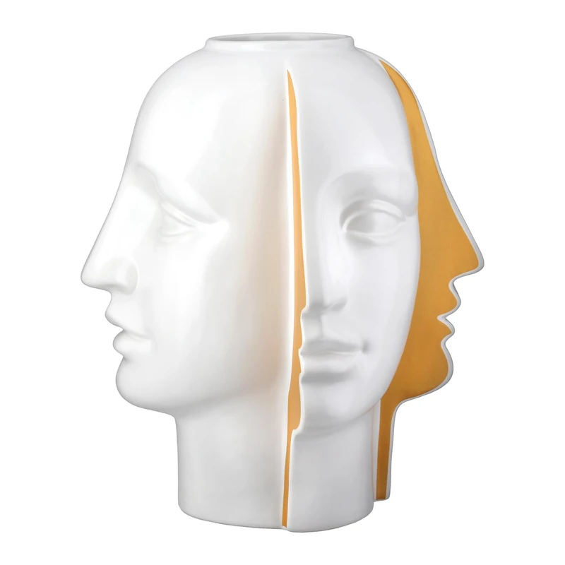 GILDE Facial Vase, Ceramic, White, Height 28 cm x Diameter 23 cm, Face Design, 3D Look, Waterproof Flower Vase