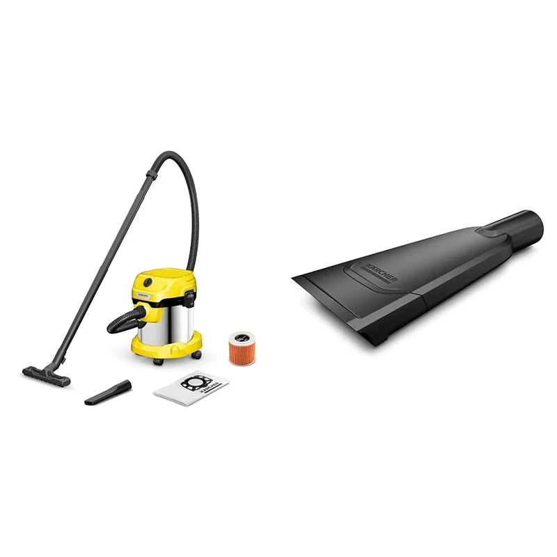 Bundle of Kärcher WD 2 Plus S V-15/4/18/C 1.628-055.0, Wet & Dry Vacuum, Black, 1000 W, 15 liters, 74 Decibeles + Kärcher Original Car nozzle