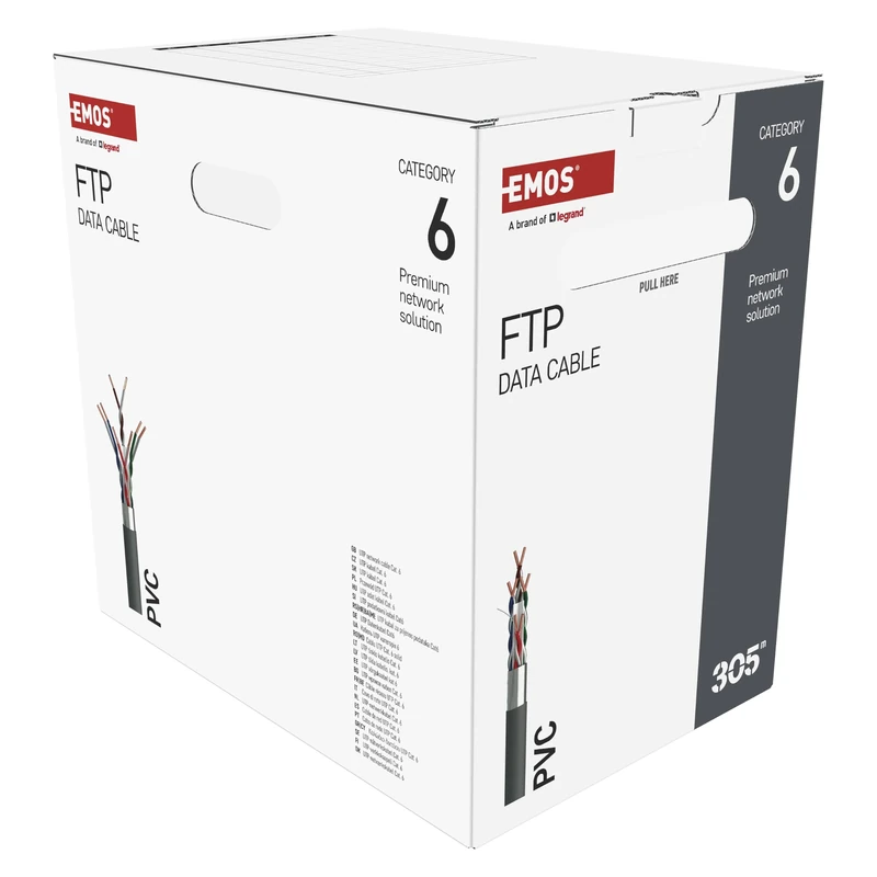 EMOS - FTP network cable CAT 6, 305m, PVC, 10GBase-T - CAT6 patch cable FTP - copper wire - 10Gbps LAN cable - shielded Ethernet cable - for indoor use