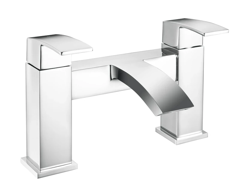 VeeBath Tidal Square Bath Filler Mixer Tap – Chrome Finish, Dual Lever, Modern Deck Mounted Bathroom Tap, Contemporary Design for Bathroom Sinks & Bathtubs