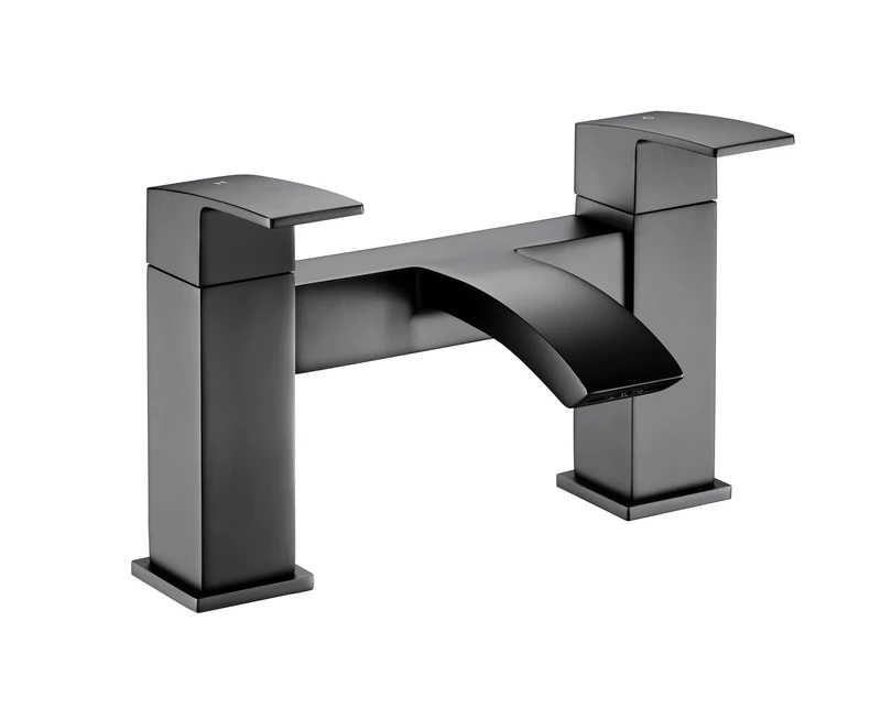 VeeBath Tidal Square Bath Filler Mixer Tap – Matt Black Finish, Dual Lever, Modern Deck Mounted Bathroom Tap, Contemporary Design for Bathroom Sinks & Bathtubs