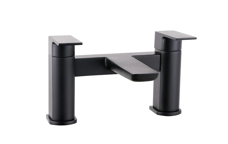 VeeBath Lagoon Soft Square Bath Filler Mixer – Modern Matt Black Finish, Dual Lever Control, G3/4" BSP Inlet, Deck Mounted Square Bathroom Taps Pair, Bath and Basin Taps