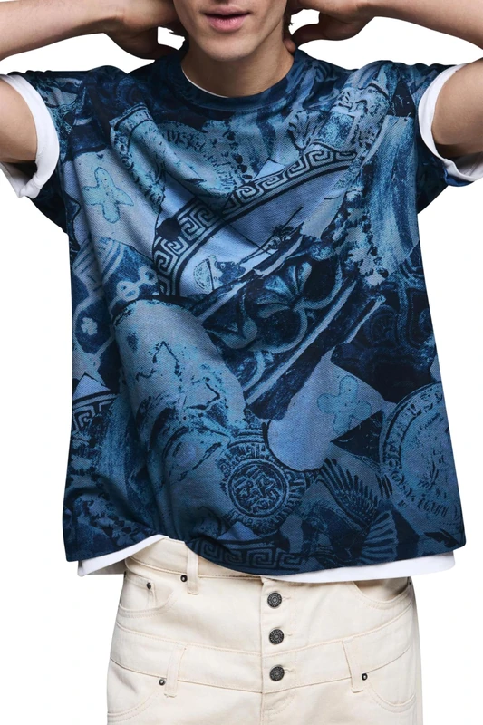 Desigual Men's Ts_Mosaic T-Shirt, Blue, M