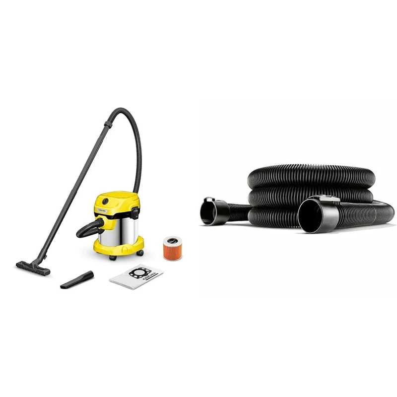 Bundle of Kärcher WD 2 Plus S V-15/4/18/C 1.628-055.0, Wet & Dry Vacuum, Black, 1000 W, 15 liters, 74 Decibeles + Kärcher Original Extension suction hose 3.5m 3,5 m