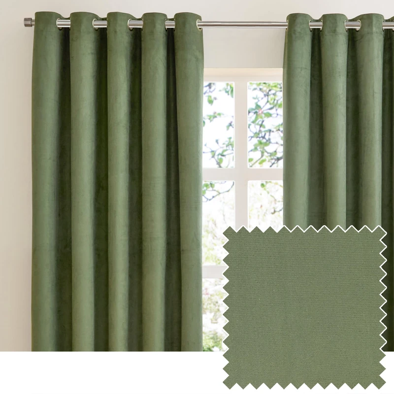 furn. Verso Blackout Eyelet Curtain Pair – Reversible Ring Top Light Blocking Suede Drapes (Green - 168x137cm)