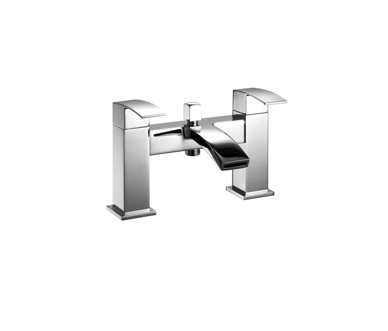 VeeBath Tidal Square Bath Shower Mixer Tap with Kit – Chrome Finish, Dual Lever, Modern Bath Tap with Square Showerhead, Deck Mounted, Contemporary Design for Bathroom Taps