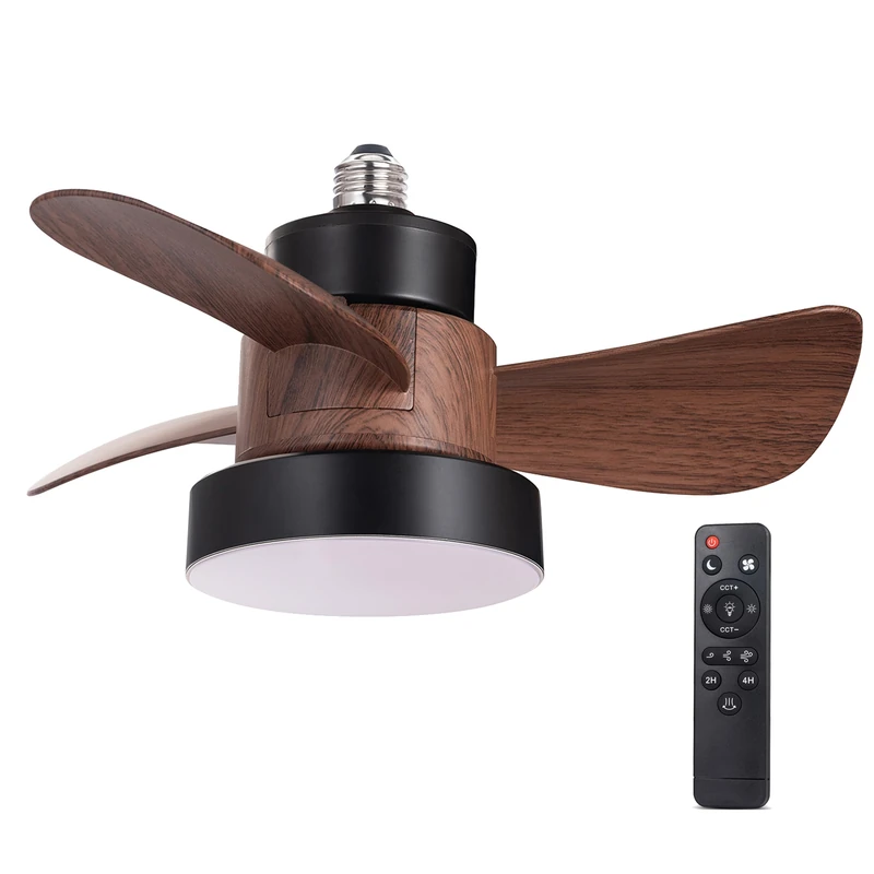 wonderlamp Debu LED Fan Black+Wood Screw E27 CCT 3000-4000-6000K Dim, Dimmable 15W, Silent