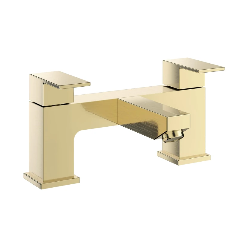 VeeBath Mist Square Bath Filler Mixer – Modern Brushed Brass Finish, Dual Lever Control, Solid Brass, G3/4" BSP Inlet, Deck Mounted Square Bathroom Taps, Sink Mixer Tap for Bathroom