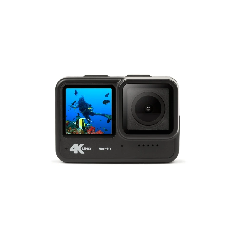 Trevi GO 2600 4K Action Cam 4K Ultra HD WiFi with Dual IPS Display, Waterproof Underwater Camera, 21 m, 140° Wide Lens, Ideal for Sports, Vlogging, Travel, Accessories Kit Included