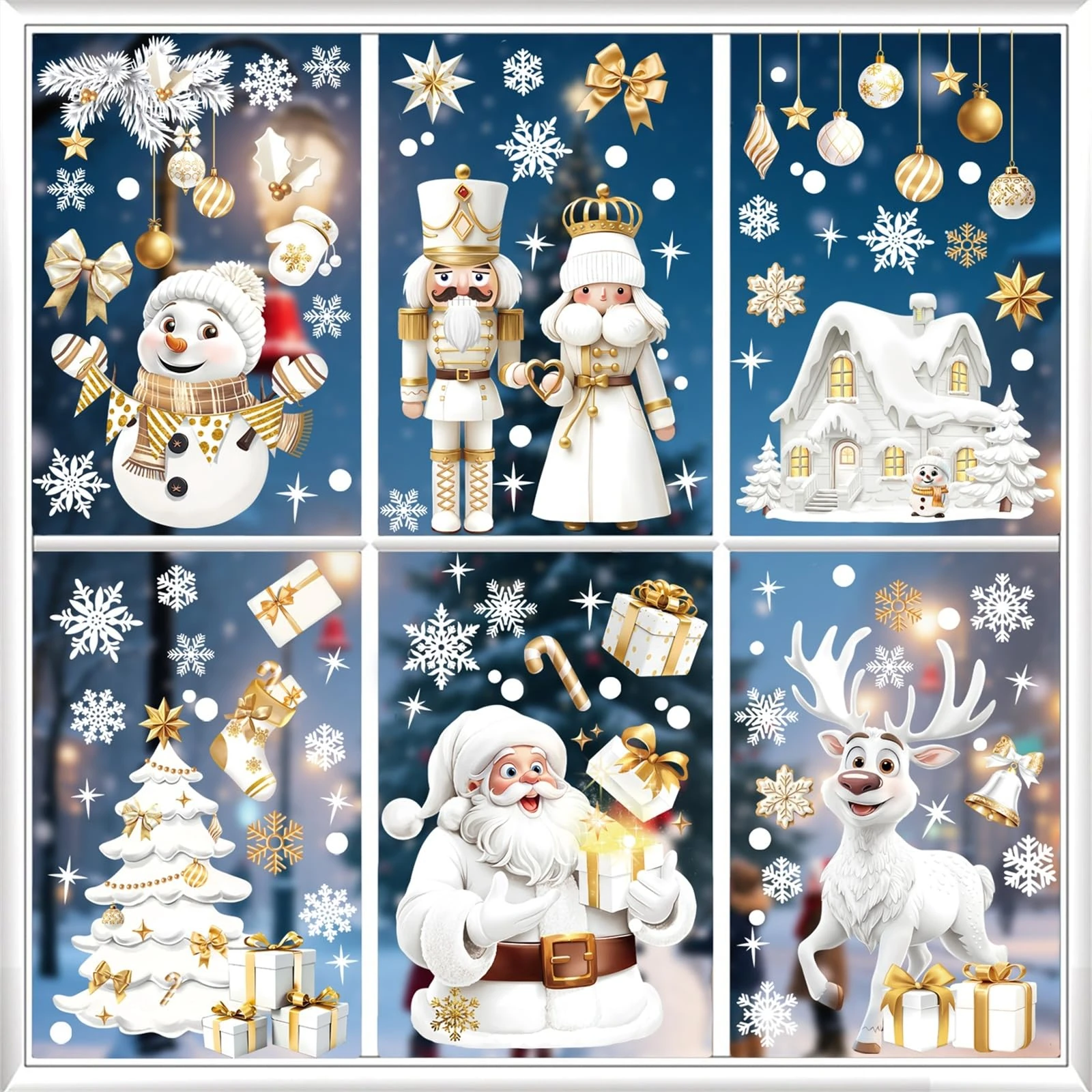 decalmile 3D Christmas Double Sided Window Clings Reusable Santa Claus Xmas Tree Nutcracker Soldiers Snowman Anti-Collision Glass Doors Window Stickers Decals