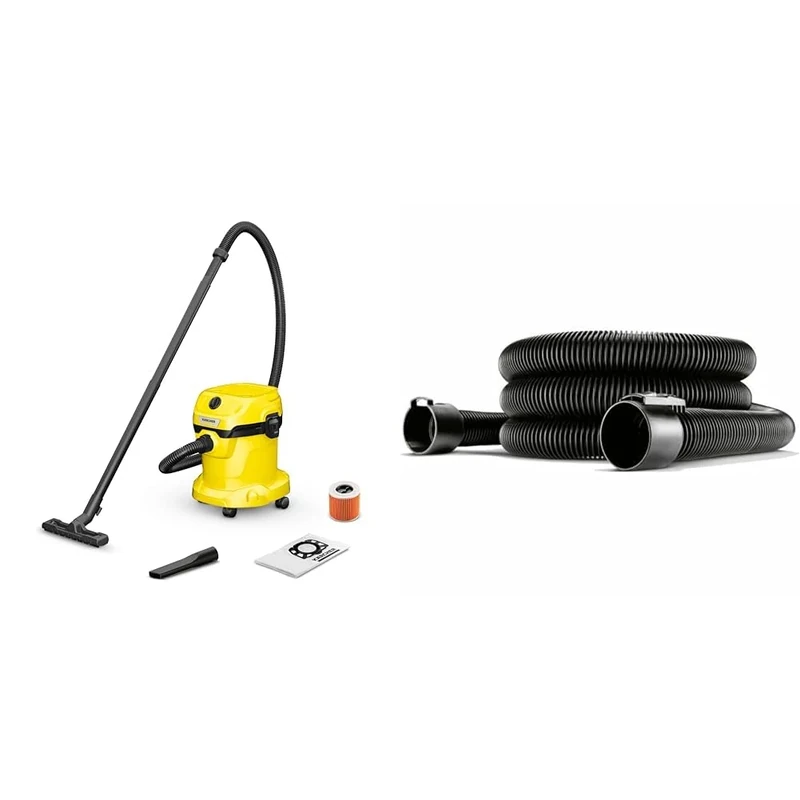 Bundle of Kärcher WD 2 Plus V-15/4/18/C 1.628-016.0, Wet & Dry Vacuum, Yellow, 1000 W, 15 liters, 79.2 Decibeles + Kärcher Original Extension suction hose 3.5m 3,5 m Original Accessory