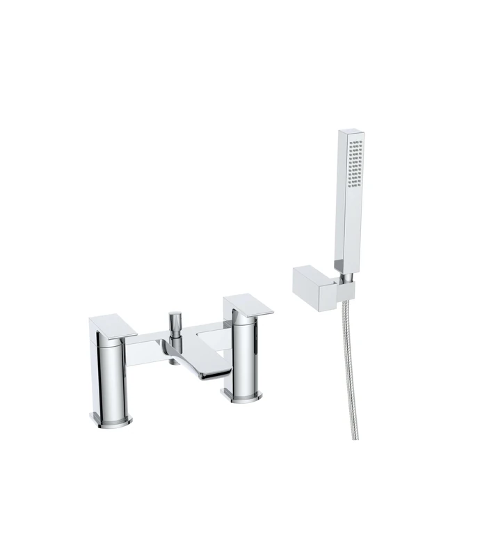 VeeBath Lagoon Soft Square Bath Shower Mixer – Chrome Finish with Square Showerhead, Dual Lever Control, G3/4" BSP Inlet, Deck Mounted Bathroom Taps with Shower
